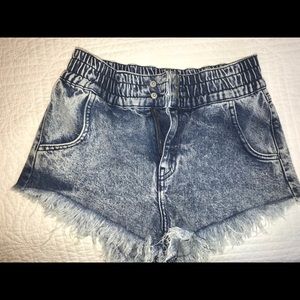 Acid washed denim shorts